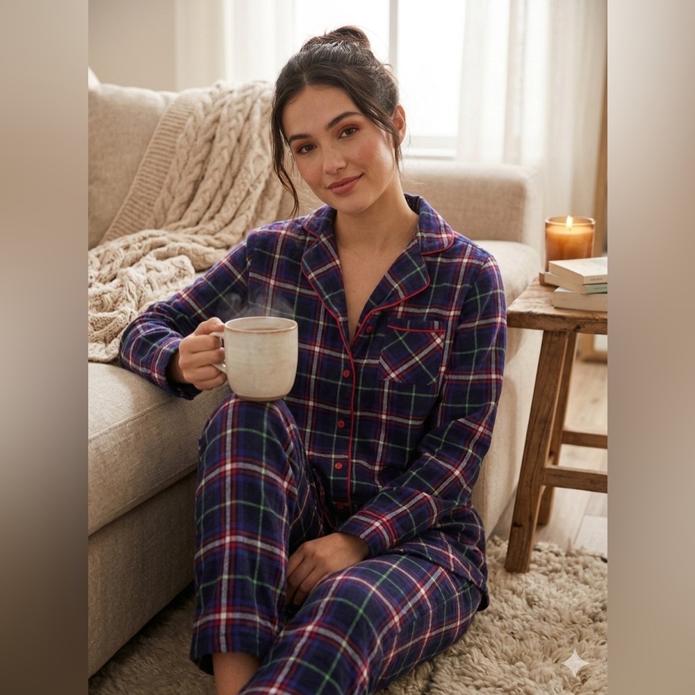 Miiyu by Simons Plaid 100% Cotton Flannel Pajama Top - Blue and Red Size S